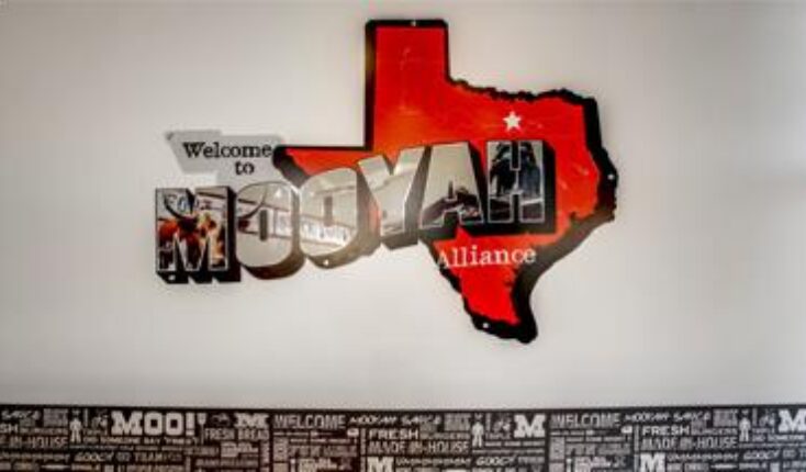 MOOYAH Fort Worth 9604 Old Denton Road interior welcome graphic
